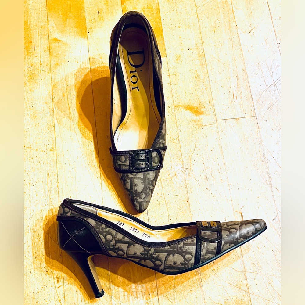 Dior Women's Brown/Beige monogram toile Patterned med heels